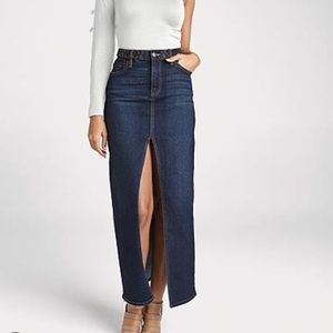 High waist slip front maxi midi denim dark Jean skirt